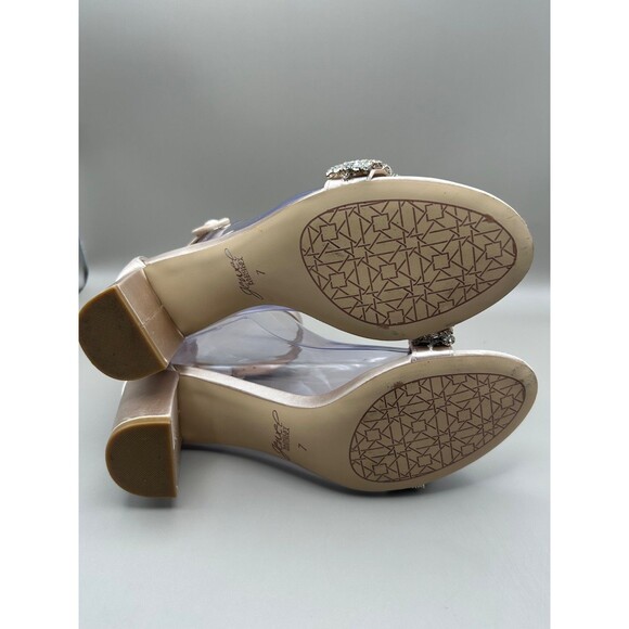 Jewel Badgley Mischka Women's James Block Heel Sandals Champagne Rhinestone 7 - Picture 5 of 8